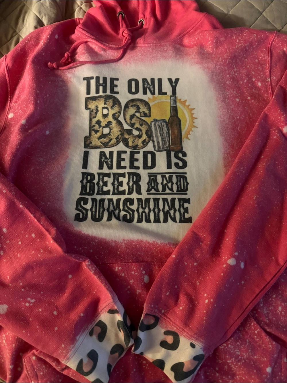 One of a Kind - Women’s Pink Bleached Pullover Hoodie with Graphic Front